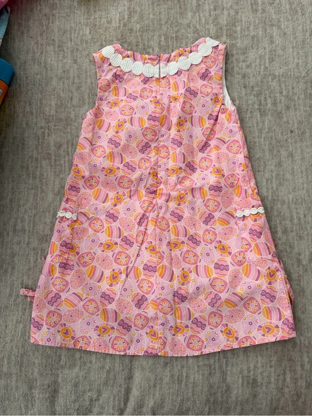 cheeky plum Pink Floral & Heart Sleeveless A-Line Dress with White Scallop Trim